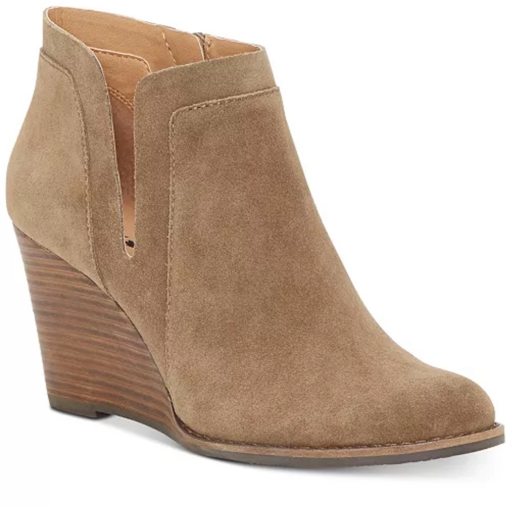 Lucky Brand Yabba Ankle Wedge Boots - Tan Suede, Size 9.5